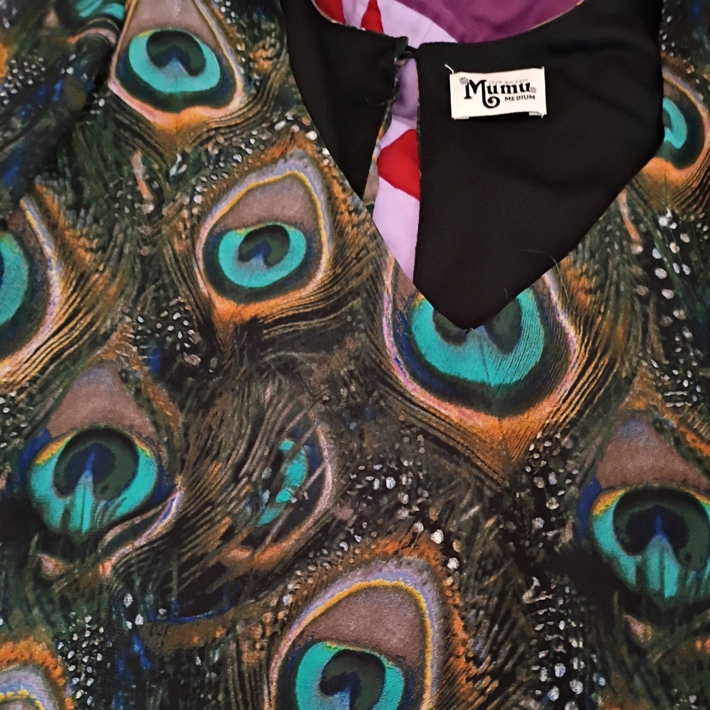 Show Me Your MuMu Vibrant Peacock Print Shirt, Mini Dress Women's M